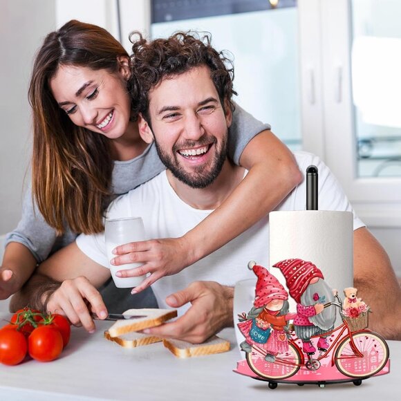 Valentine's Day Paper Towel Holder gnome heart bicycle whimsy love metal - Picture 2 of 7